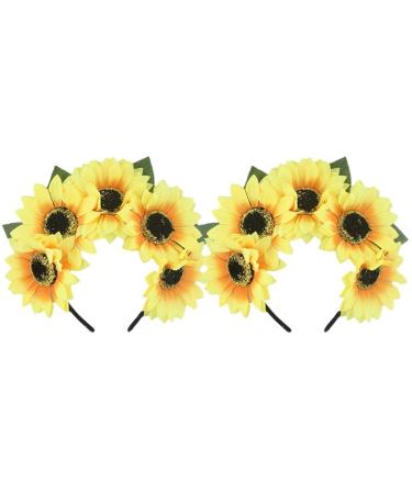 Miaija 2Pieces Sunflower Headband Stretch Floral Hair Clips Party Festival Womens Headbands Flower Hair Accessories for Girls Brides Ladies