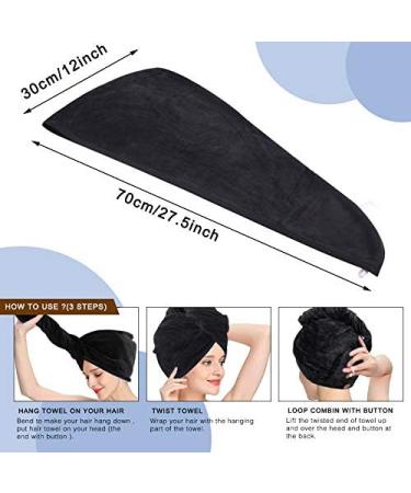 KinHwa Microfiber Hair Towel Wrap 2 Pack - Large 28x12 Super Absorbent Turban Towel for Women with Button - Ultra Soft & Quick Drying (Black) - Buy Online on GoSupps.com
