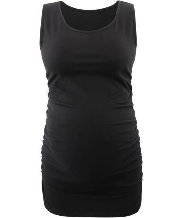 ZUMIY Maternity Cami Shirt - Women's Cotton Round Neck Ruched Waist Top in Black - Buy Online on GoSupps.com