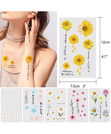 Daisy Flower Temporary Tattoos - 12 Summer Stickers for Women and Girls | Body Art for Arm, Shoulder, Wrist, and Face - Buy Online on GoSupps.com