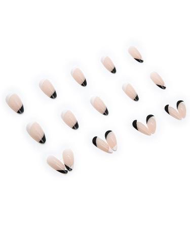 Justotry 24-Piece Press-On Almond Nails - Black & White French Acrylic Nails for Women | Short Artificial Nail Art - Buy Online on GoSupps.com