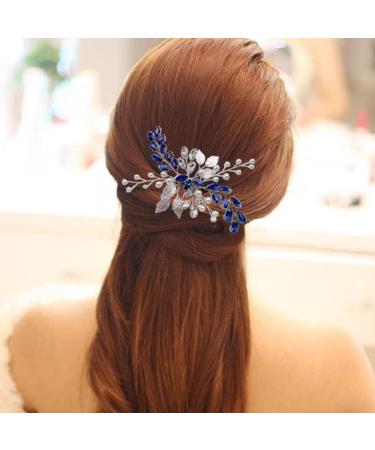 Blue Crystal Pearl Hair Comb Vine: Silver Leaf Headpiece for Bride, Bridesmaid, Girls - Buy Online on GoSupps.com