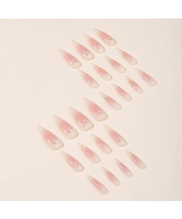 Glossy Almond Stiletto Press On Nails | Gradient Star Design Acrylic Nail Tips - Medium Long Full Cover Fake Nails for Women - Buy Online on GoSupps.com