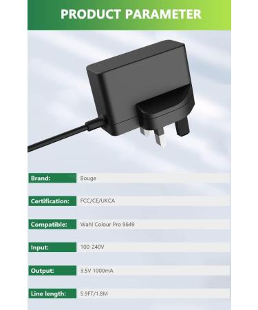 Bouge 3.5V 1000mA Charger Cable Hair Clippers Power Adapter Compatible with Wahl Colour Pro 9649 Cordless Clipper Shaver Power Supply Trimmer Charging Cord 5.9FT - Buy Online on GoSupps.com