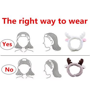 Jilukibo 2 Pack Deer Antler Cat Ear Headband for Women - Soft Elastic Hair Band for Makeup, Washing Face, Shower, Yoga, Spa - White Brown - Buy Online on GoSupps.com