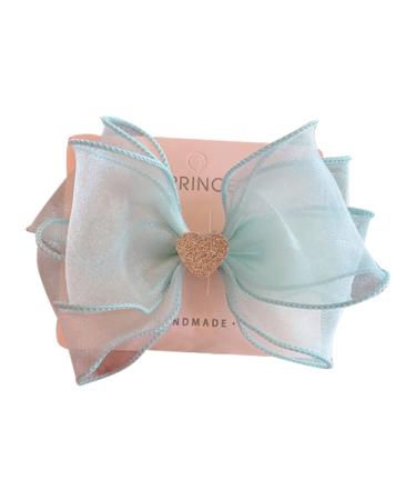 FEIFEI'S BOW Girls 5 Inches Princess Handmade Chiffon Heart Bow Hair Clip Alligator Clips Girls baby kids Infants Toddlers Ribbon Hair Accessories Barrettes (Green with Heart)