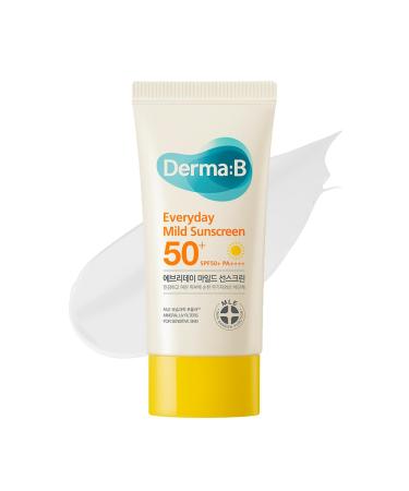 Derma B Everyday Mild Sunscreen SPF50+ PA++++ 1.69 Fl Oz 50ml Fast-Absorbing Lightweight SPF Sunblock Moisturizer Facial Body Non-Sticky for Dewy Skin Korean Sunscreen Lotion for Sensitive Skin