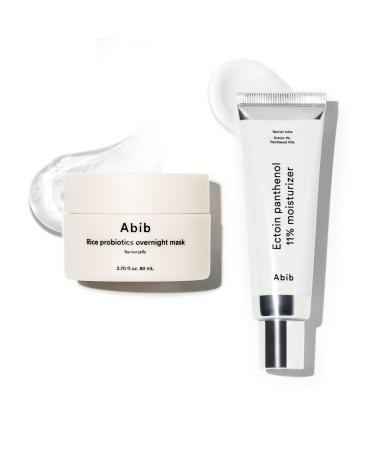 Abib Rice Probiotics Overnight Mask Barrier Jelly & Ectoin Panthenol 11% Moisturizer Duo - Repair Moisturizer Set Korean Hydrating Skincare for Glass Skin