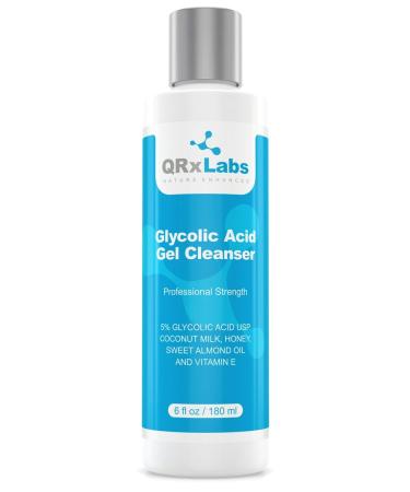 QRxLabs Glycolic Acid Face Wash - Exfoliating Gel Cleanser Best for Wrinkles Lines Acne Spots & Chemical Peel Prep - Reduces Shaving Bumps and Ingrown Hair - 6 fl oz
