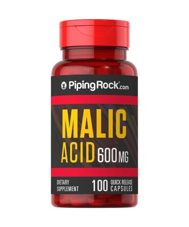 Malic Acid 600mg | 100 Powder Capsules | Food Grade Supplement | Non-GMO Gluten Free Pills | by Piping Rock
