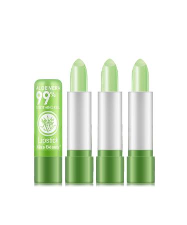 Pakivs 3 Pack Aloe Vera Color Changing Lipstick Moisturizing Nourishing Lip Balm Long Lasting Magic Temperature Color Changing Lipstick for Women