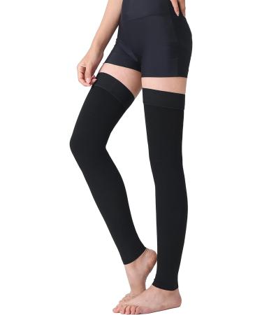 TOFLY Thigh High Compression Stockings - XXL Black, 20-30mmHg Gradient Compression - Firm Support for Varicose Veins, Edema, Swelling - Silicone Band, Footless Design - 1 Pair - Buy Online on GoSupps.com