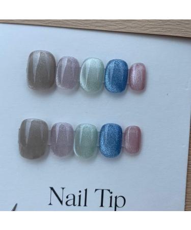 Handmade Phototherapy Wearing Nail Colorful Chasing Cat Eye Short Nail Beauty Nail Patch Nail False nails (Color : A Size : M) - Buy Online on GoSupps.com