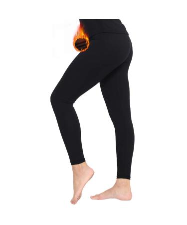 Subuteay Fleece Lined Leggings Women Thermal Underwear for Women Stretch Compression Pants A - Normal - Black Large