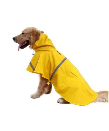 Mikayoo Large Dog Raincoat Adjustable Pet Waterproof Clothes Lightweight Rain Jacket Poncho Hoodies with Strip Reflective(Yellow,L) L Yellow