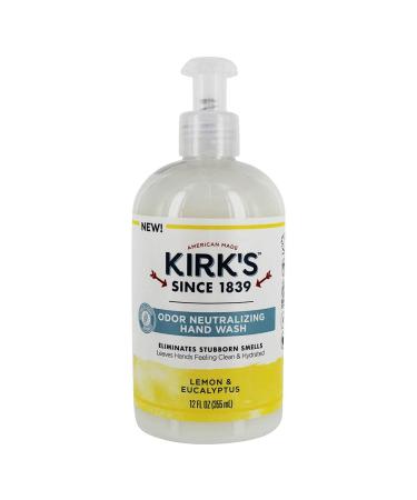 Odor-Neutralizing Clean Hand Soap by Kirk’s | Castile Liquid Soap Pump Bottle | Moisturizing & Hydrating Kitchen Hand Wash | Lemon & Eucalyptus Scent | 12 Fl Oz. Bottle Lemon & Eucalyptus 12 Ounce