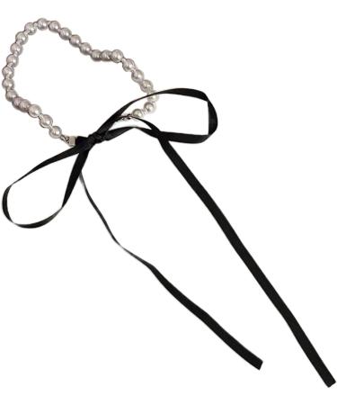 Oralgo Retro-Style Pearl Necklace with Black Velvet Ribbon | Adjustable Wedding & Party Accessory | Elegant White ABS-Flanell Jewelry - Buy Online on GoSupps.com