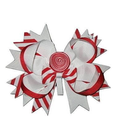 NEW "PEPPERMINT Lollipop" Alligator Clips Girls 5 Inch Hair Bows Christmas Day Eve Candy Cane Stripe Winter Festival Ribbon Holiday Grosgrain Ribbon