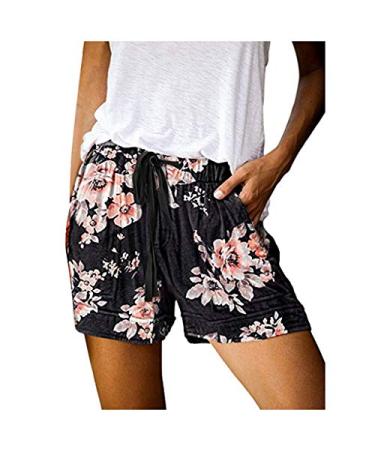 Gufesf Women Shorts for Summer, Womens Lightweight Shorts Linen Comfy Elastic High Waist Casual Shorts with Pockets X1-black Large
