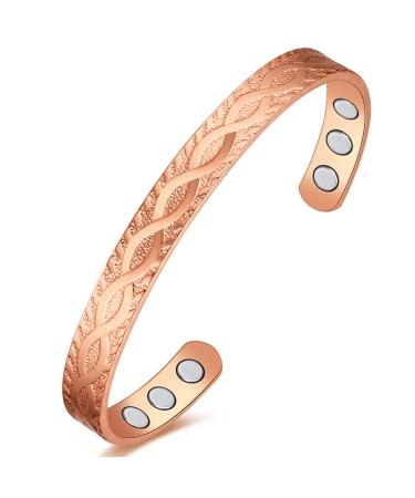 Vicmag Copper Bracelet for Women Men Magnetic Bracelet 6X Ultra Strength Magnets 99.99% Solid Pure Copper Adjustable Size with Gift Box (Rose Gold Branch)