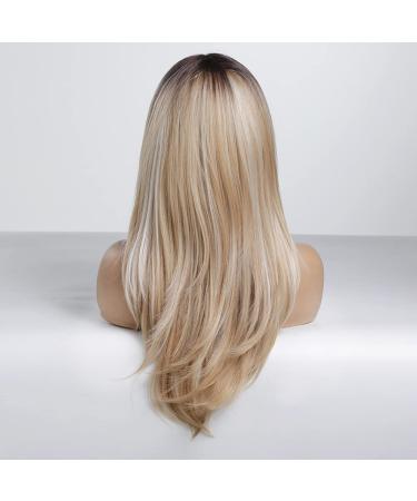 HAIRCUBE Blonde Ombre Long Curly Wig with Bangs - Heat Resistant Synthetic Shoulder Length Wig for Women - Buy Online on GoSupps.com