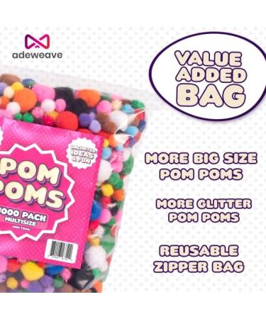 Adeweave 1000 Assorted Craft Pom Poms - Multicolor Bulk Arts and Crafts Pompoms - Soft and Fluffy Balls in Assorted Sizes for Home and School - Buy Online on GoSupps.com