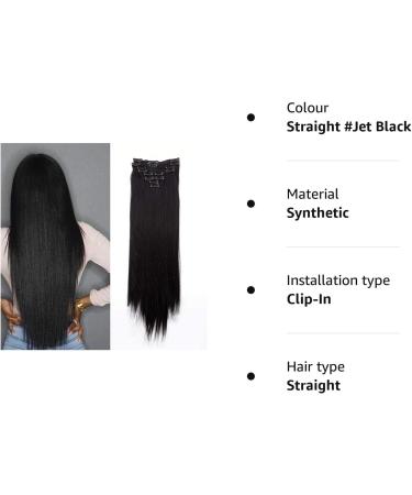 23 Inch Jet Black Clip-in Hair Extensions - 100% Synthetic Hair - 8pcs Set - Buy Online on GoSupps.com