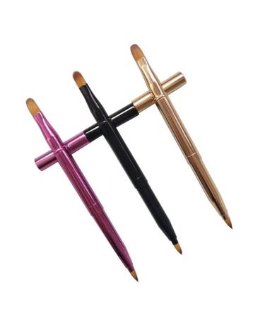 Beaupretty double-sided lip brushes traveling pin brush lipstick gloss make-up brush for women 3 pieces (gold purple black) size 1 mixed color