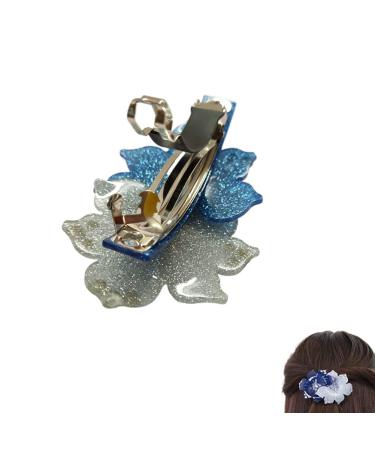 Rhinestone French Barrette Hair Clip - Two-Tone Floral Hairpin for Women in Blue - Buy Online on GoSupps.com
