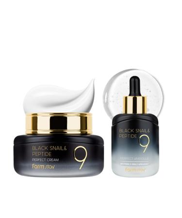 FARMSTAY Black Snail & Peptide 9 Perfect Cream + Ampoule Snail Mucin Moisturizer for Elastic & Glow Skin Hydrating & Nourishing Skin Barrier Repair for Women & Men Korean Skin Care