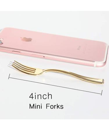 WDF Disposable Plastic Mini Forks 4 Inches 300 Pieces - Gold Heavy Duty Tasting Forks for Small Appetizers and Desserts - Buy Online on GoSupps.com