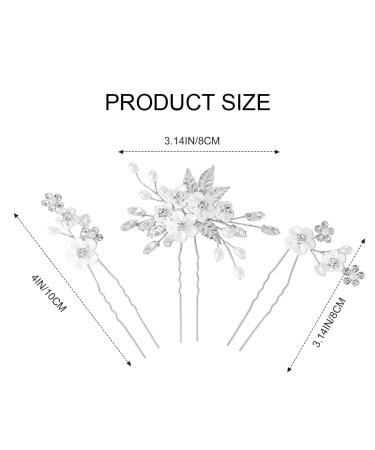 Unicra Silver Flower Hairpins - Crystal & Pearl Hair Accessories for Weddings | 3-Piece Set for Brides & Bridesmaids - Buy Online on GoSupps.com