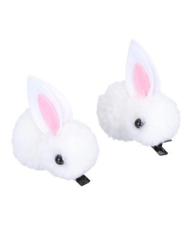 minkissy 1pair Plush Rabbit Hairpin Cat Hair Clip Bunny Hair Clip Easter Bunny Hair Clips for Girls Cartoon Hair Grasp Hair Grip Glitter Hair Clips Ear Accessories Child White