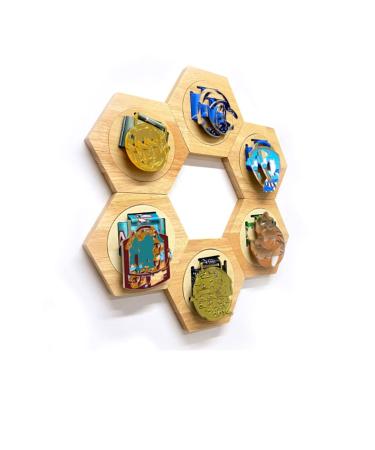 Ankong Medal Display Hanger Rack Wooden Decoration Hexagon Honeycomb Medal Storage Case for Sports Medals, Track & Field, Military, Spartan, Races, Running, Marathons (6pc)