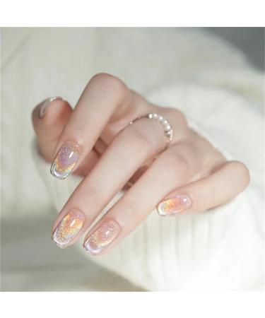 Press on Nails Medium Length Fake Nails 24Pcs Shiny Rainbow Glow False fingernail with Self-Adhesive Jelly Nail Glue Tabs Press On False Nails - Buy Online on GoSupps.com