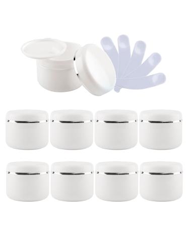 TIANZD 10 Pieces 250ml White Empty Plastic Cosmetic Jars with Screw Lid with Silver Ribbon 250g Small Storage Pot Containers for Homemade Salve Gel Lip Balm Cream Travel 5x Spatula