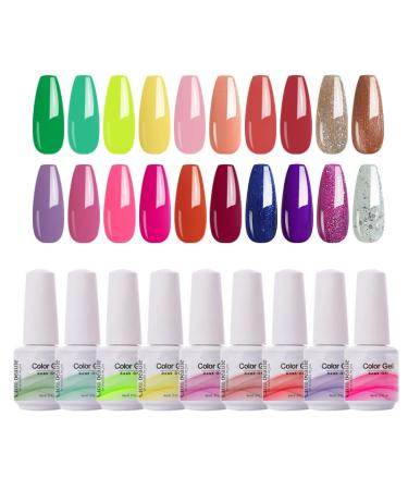 Clou Beaute 8ml 20 Colors Gel Polish Set Cherry Syrup Collection Green Red Neon Purple Glitter Soak Off UV LED Nail Gel Polish Art Varnish Gift Box Set Pack S20-03…