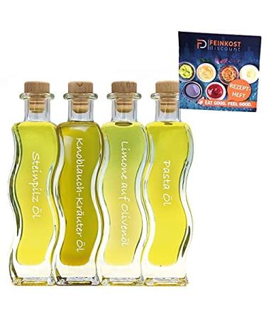 Gift set & trial set |4 x 100ml oil |Stone mushroom oil - olive oil lime - garlic herbs oil - pasta oil |With recipe brochure |Fine food set