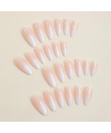 Shop Nude Almond Ombre Press on Nails - Short Medium Gradient Pink White Fake Nails for Weddings & Birthdays | AKT876Q - Buy Online on GoSupps.com