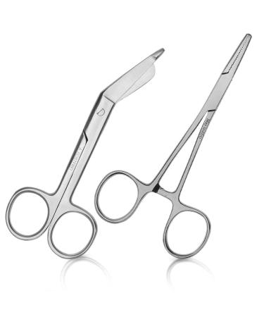 May - Set - 1x first aid scissors 14.5 cm - stainless steel + 1x clamp with straight end 13 cm - stainless steel