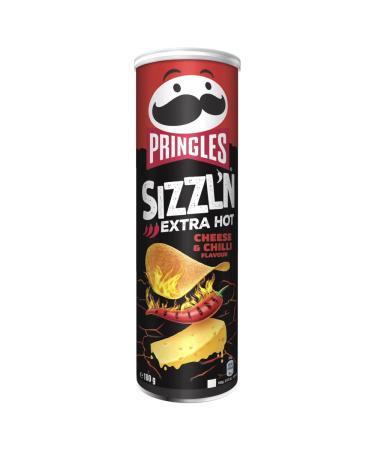 Pringles Sizzl'n Cheese & Chilli Flavour (1 x 180 g)-the irresistible snack classic in the practical can-extra sharp chips with chilli-cheeese taste-pop.Play.Eat.