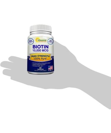 Max Strength 10000mcg Biotin Supplement for Skin, Hair, Nails & Energy - 180 Capsules - Buy Online on GoSupps.com