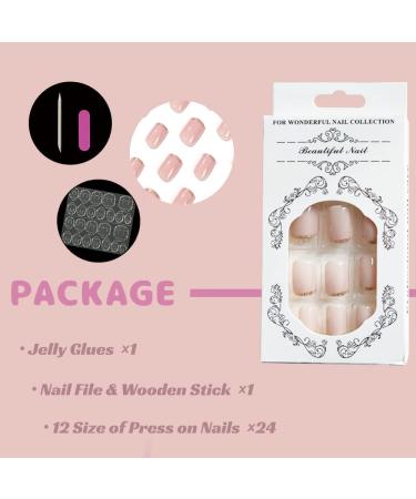 Gold Glitter French Tip Press-On Nails - 24Pcs Pink Fake Nails for Women and Girls - Buy Online on GoSupps.com