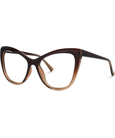 Zeelool Stylish TR90 Oversized Cat Eye Blue Light Blocking Glasses for Women - Shelby OT414973 Brown Clear Lens - Computer & Gaming Eyewear - Buy Online on GoSupps.com
