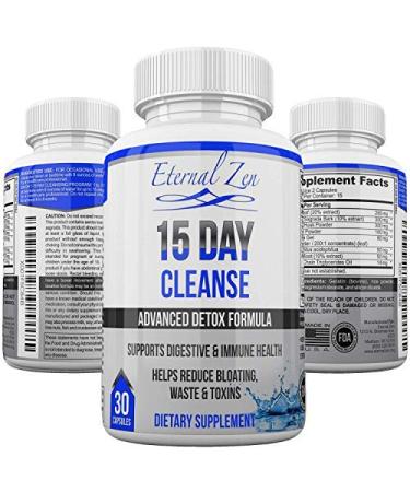 Eternal Zen 15 Day Colon Cleanser Detox with Extra Strength Herbs Senna is a Fast Acting Natural Laxative for Constipation Relief - Whole Body Cleanse - 30 Capsules