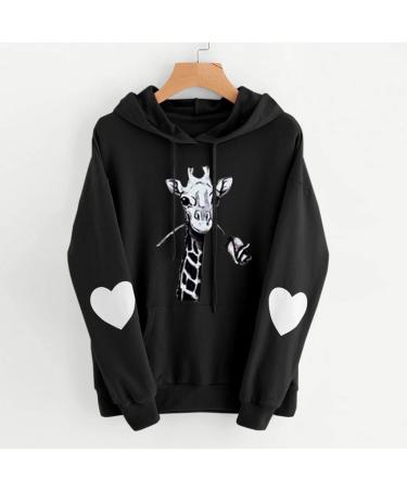 Women's Tops Long Sleeve Heart Hoodie Sweatshirt Ladies Jumper Drawstring Pocket Pullover Love Daisy Print Blouse 4X-Large Giraffe - Black - Buy Online on GoSupps.com