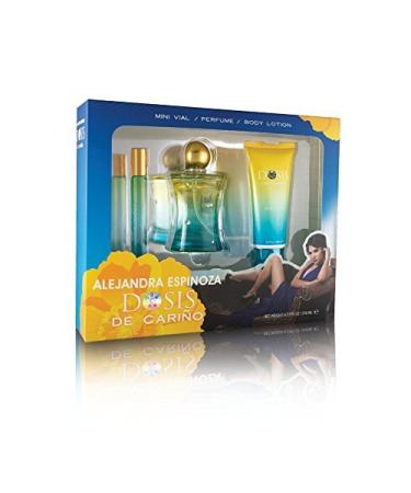 Dosis De Carino 3 Pc. Gift Set By Alejandra Espinoza Contains De Carino Perfume 3.2 fl. Oz Body Lotion 3.2 fl oz Cologne 0.32 fl. Oz.
