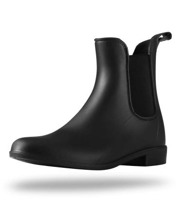 babaka Rain Boots for Women Waterproof Ankle Rain Shoes for Ladies Chelsea Boots 8 Black Matte