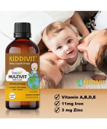 Kiddivit Baby Multivitamin Liquid Drops - 48 Daily Servings 4 Fl Oz - Glass Bottle - Sugar Free, Gluten Free, Vegetarian Friendly - Buy Online on GoSupps.com