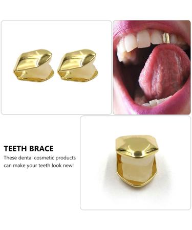 2pcs Golden Single Tooth Fangs Hip Hop Grills Set - Top & Bottom Dental Veneers - Buy Online on GoSupps.com